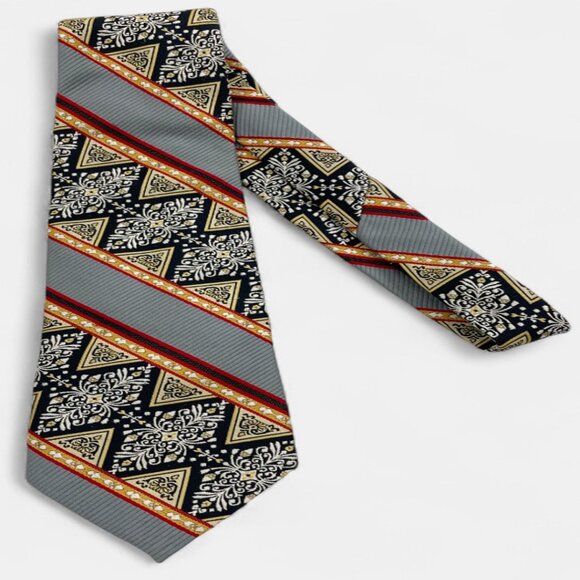 Barini Tie Vintage 1970's Wide Polyester Disco Loud Mod Striped Geometric Gray - Picture 4 of 6